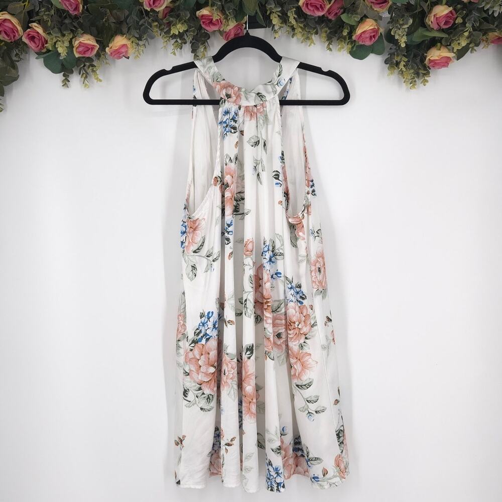 Lulus Get a Bloom White Floral Print Satin Halter Mini Dress Size Large